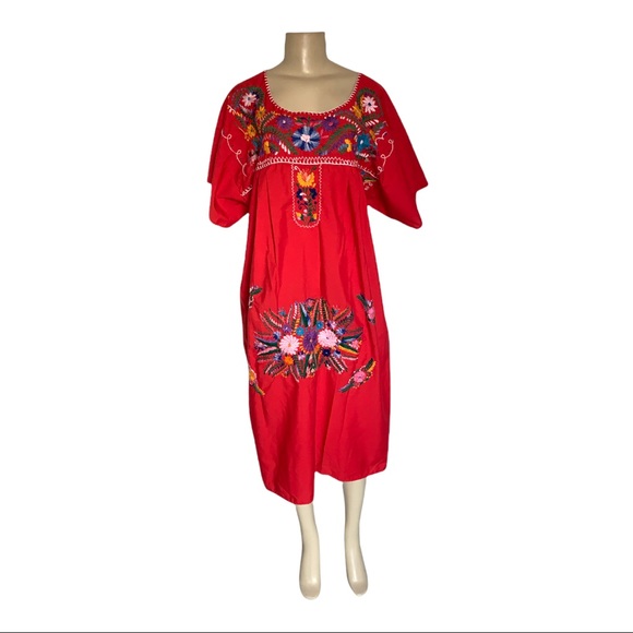 Handmade Hawaiian Boho Floral Embroidered Muumuu Maxi Dress - Picture 2 of 9